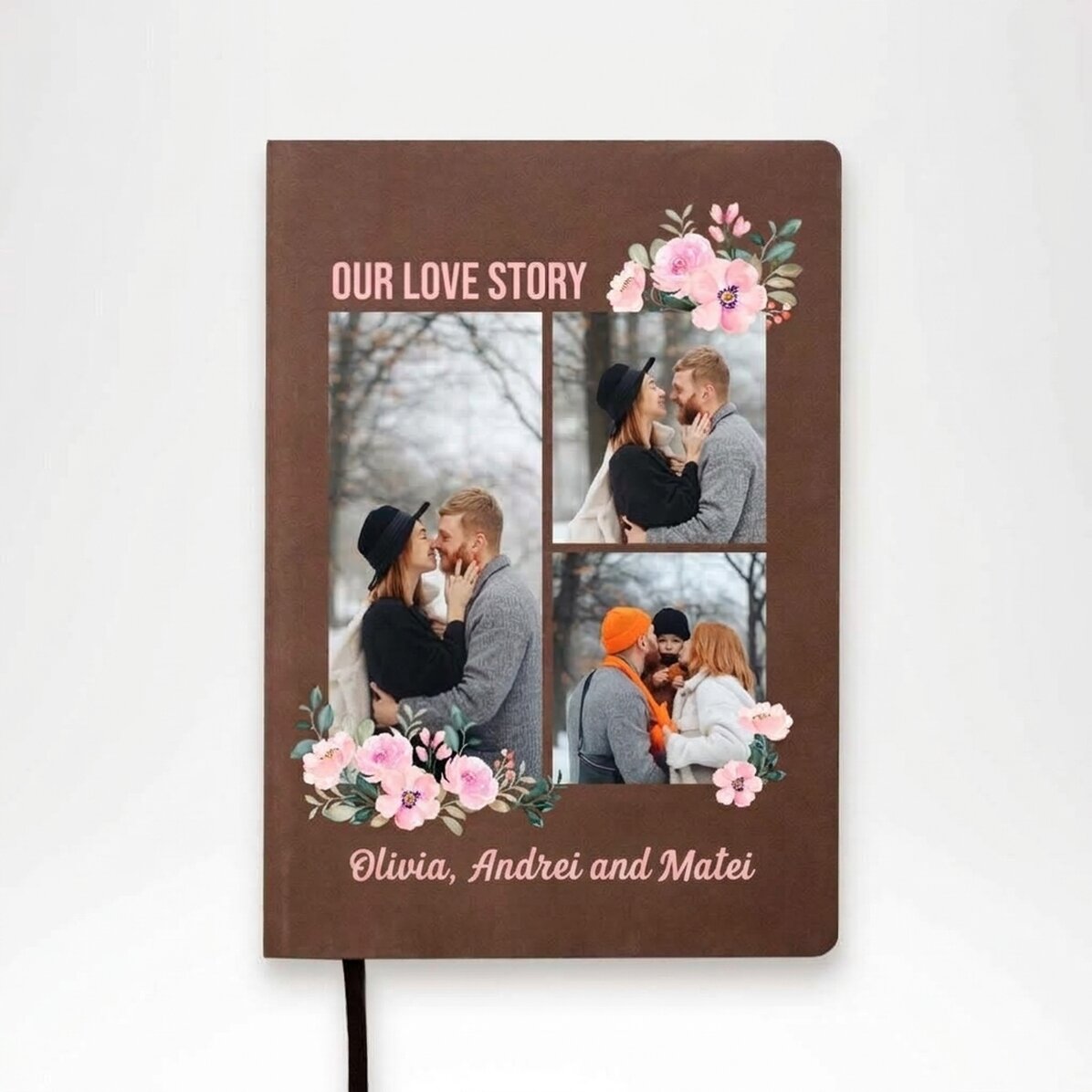 Agenda personalizada con 3 fotos y un mensaje - Nuestra historia de amor