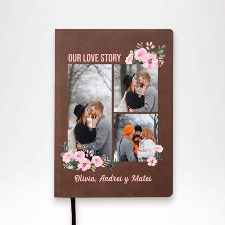 Agenda personalizada con 3 fotos y un mensaje - Nuestra historia de amor