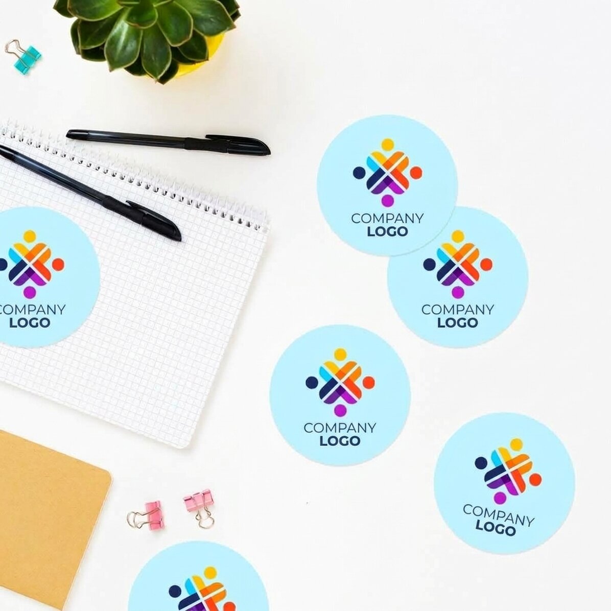 Lote de 6 pegatinas (etiquetas autoadhesivas) redondas, de 7 cm de diámetro, personalizadas con logo