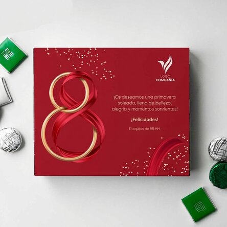 Caja de bombones personalizada con logotipo y texto - 8 de marzo