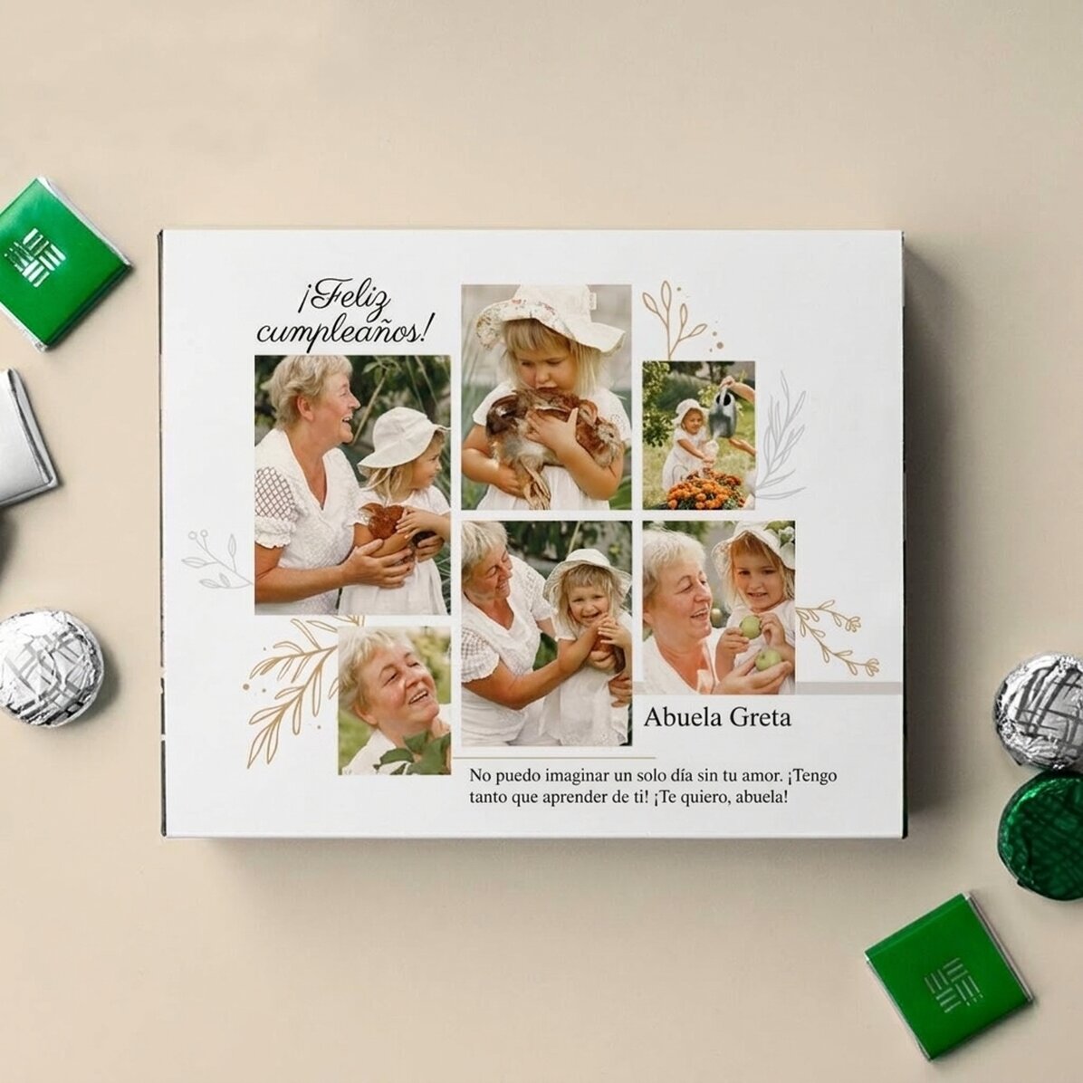 Caja de bombones personalizada con 6 fotos y un mensaje