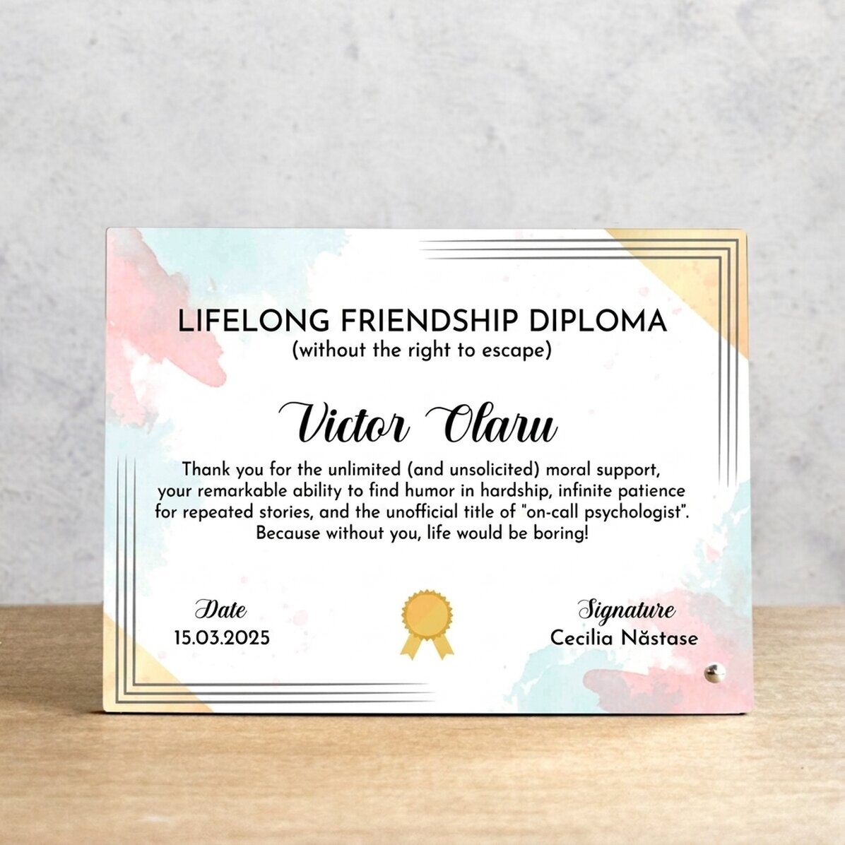 Marco de fotos de escritorio personalizado - Diploma de amistad