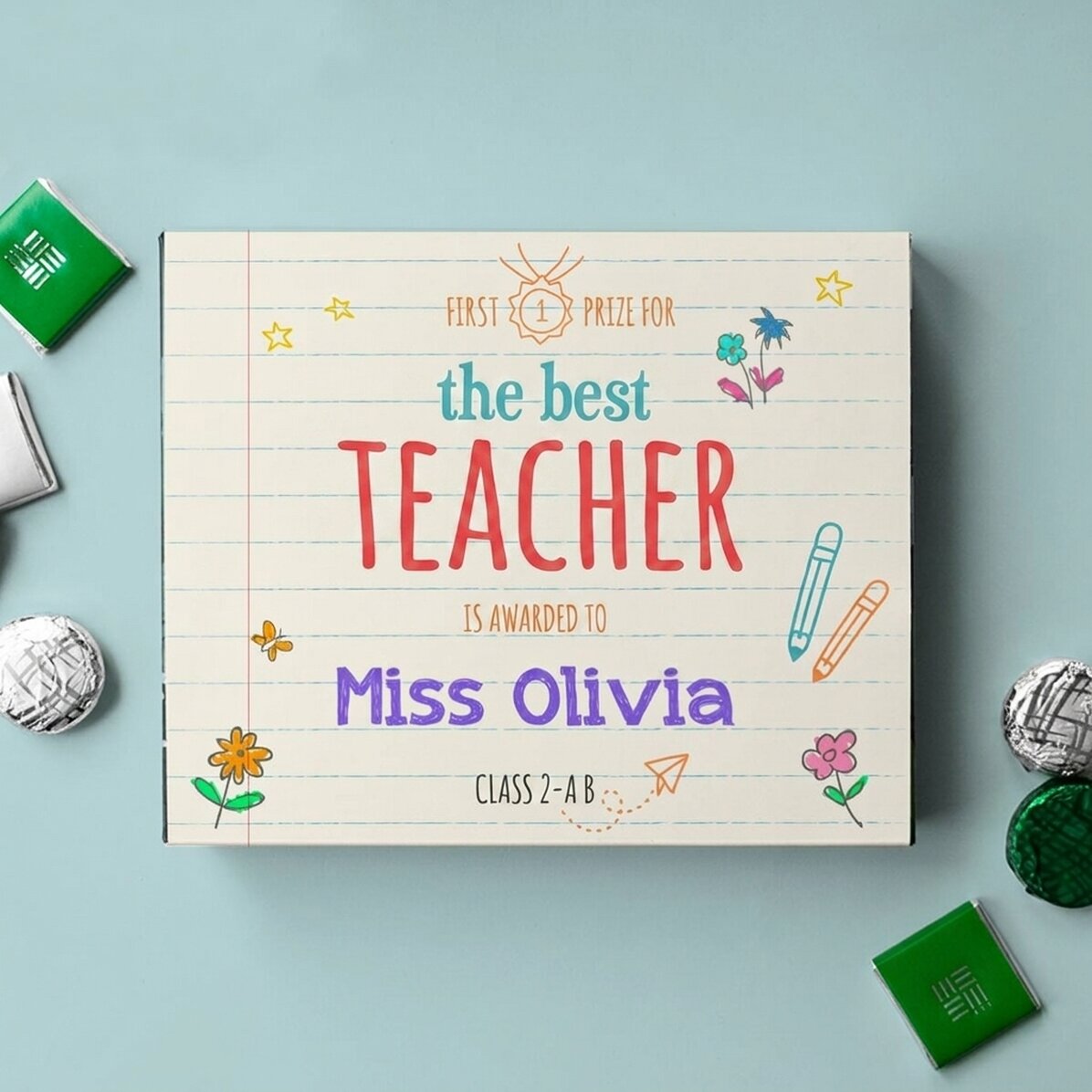 Caja de bombones personalizada con mensaje: «La mejor profesora»