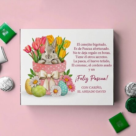 Caja de bombones personalizada con mensaje: ¡Feliz Pascua!