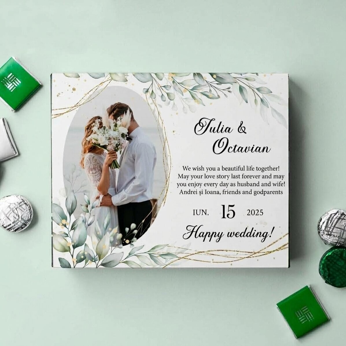 Caja de bombones personalizada con un mensaje y una foto - Casa de piatra