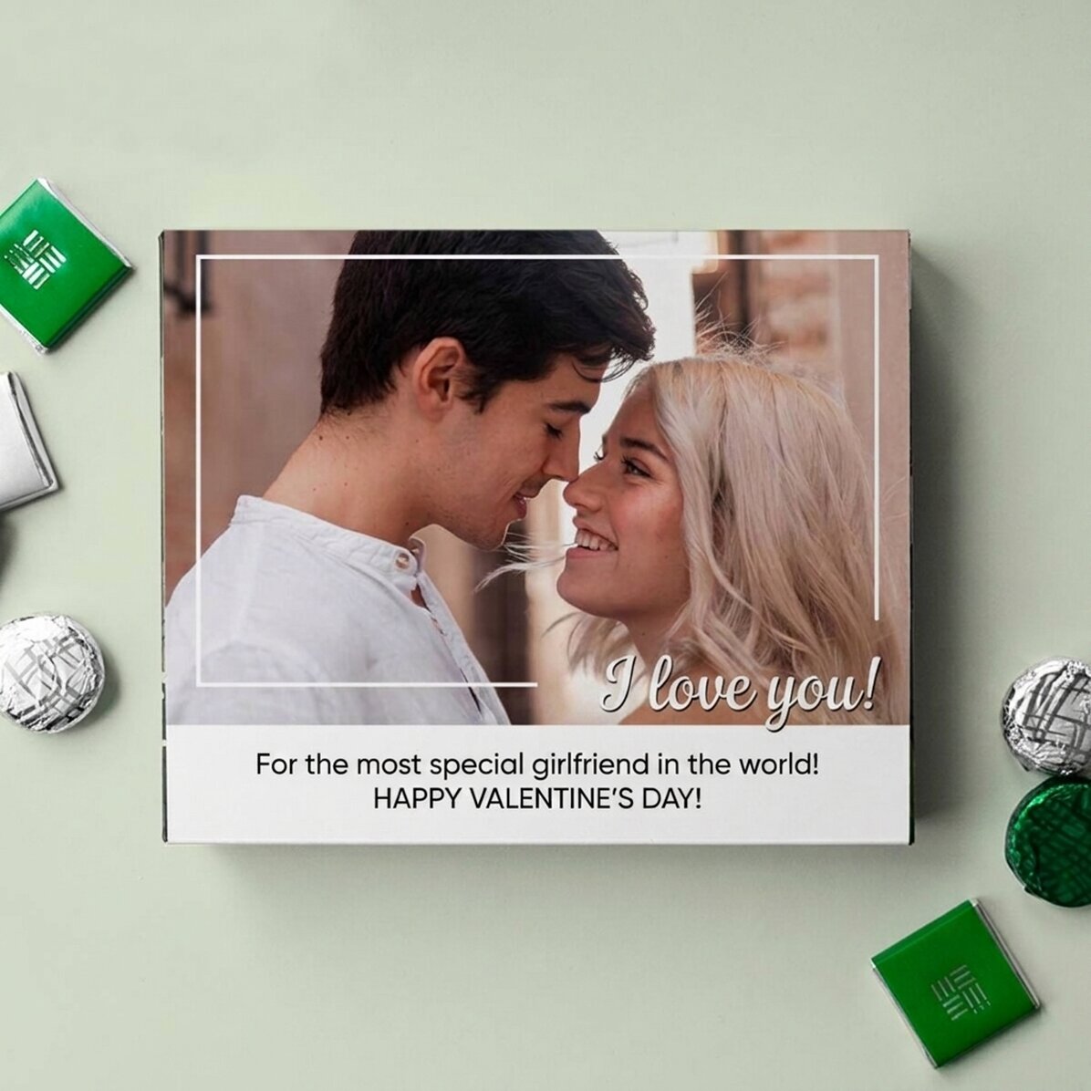 Caja de bombones personalizada con una foto y un mensaje