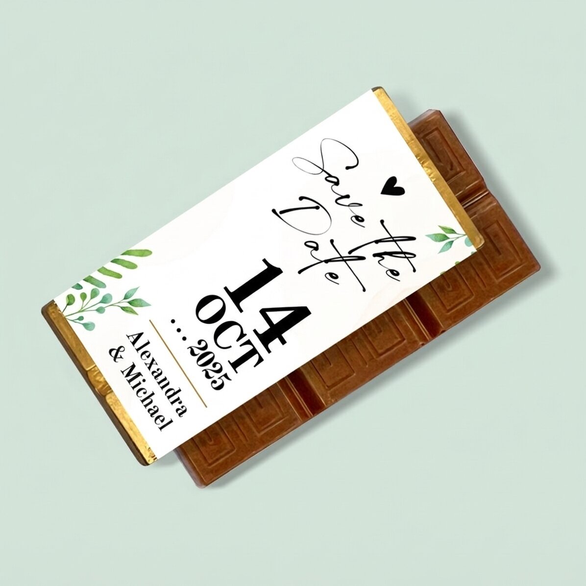 Mini tableta de chocolate personalizada con mensaje - «Save the date»