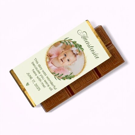 Mini tableta de chocolate personalizada con foto y mensaje para un bautizo