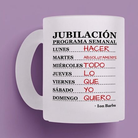 Taza de cristal mate personalizada con texto - Programa semanal