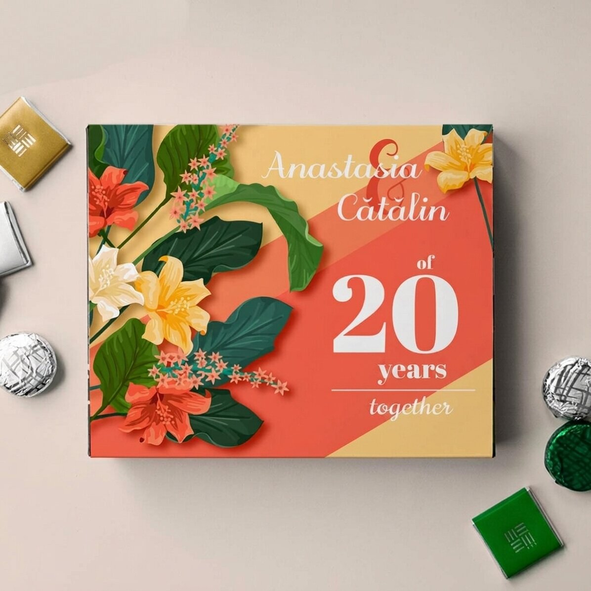 Caja de bombones personalizada con mensaje - Flowers