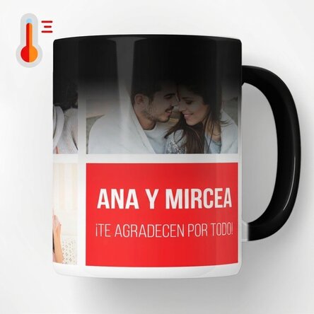 Taza termosensible personalizada con 5 fotos y texto