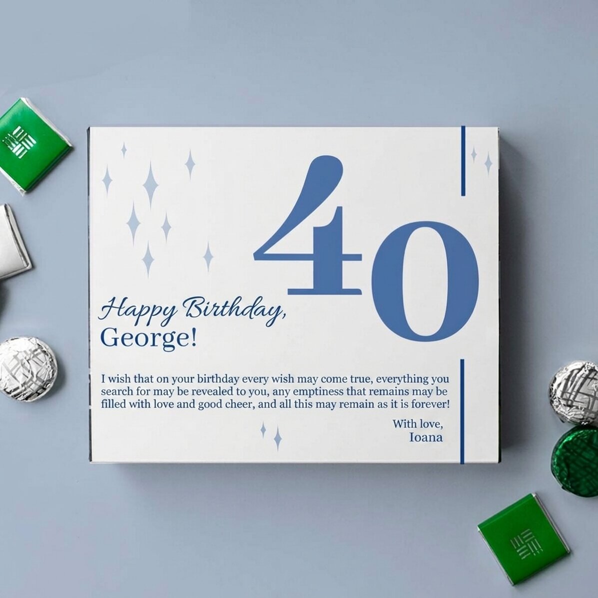 Caja de bombones personalizada con mensaje: ¡Feliz cumpleaños!