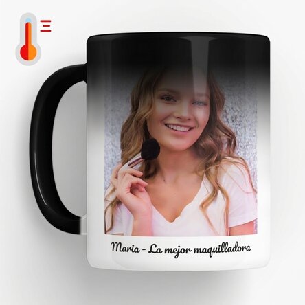 Taza termosensible personalizada con texto y una foto