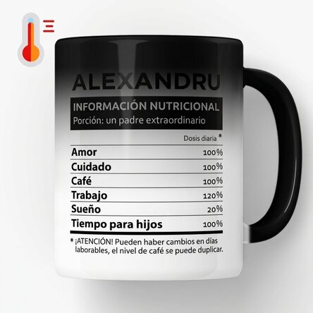 Taza termosensible personalizada con texto - Información nutricional