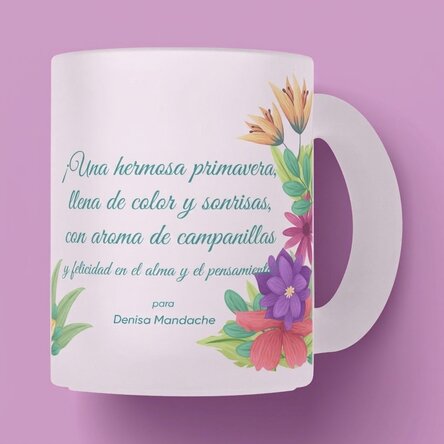 Vaso de cristal mate personalizado con logotipo y texto - Flores de primavera