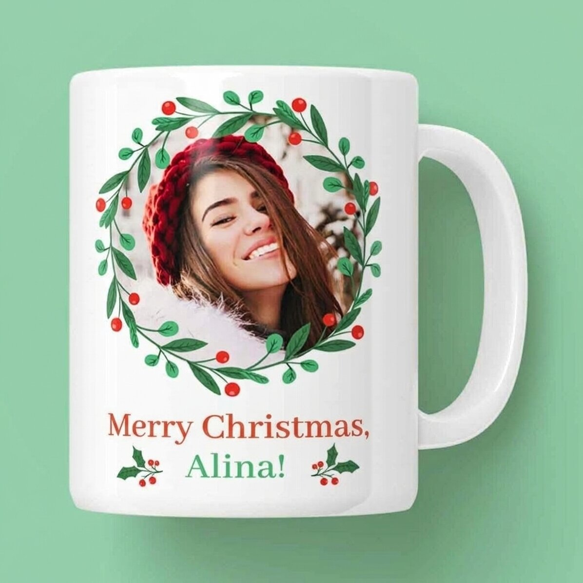 Taza personalizada con texto y foto: ¡Feliz Navidad!