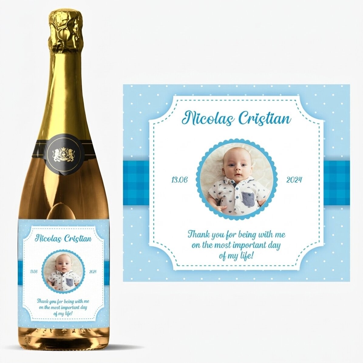 Vino espumoso personalizado con texto - Baby Boy