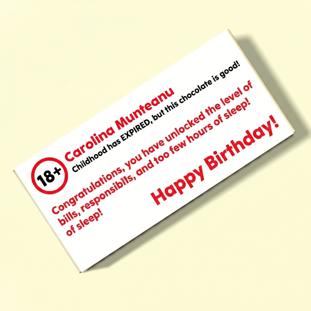 Chocolate personalizado con mensaje: «Feliz cumpleaños»