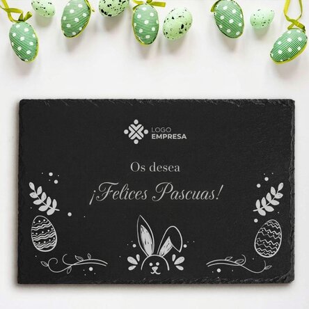 Placa de pizarra grabada y personalizada con logotipo y texto - Pascua