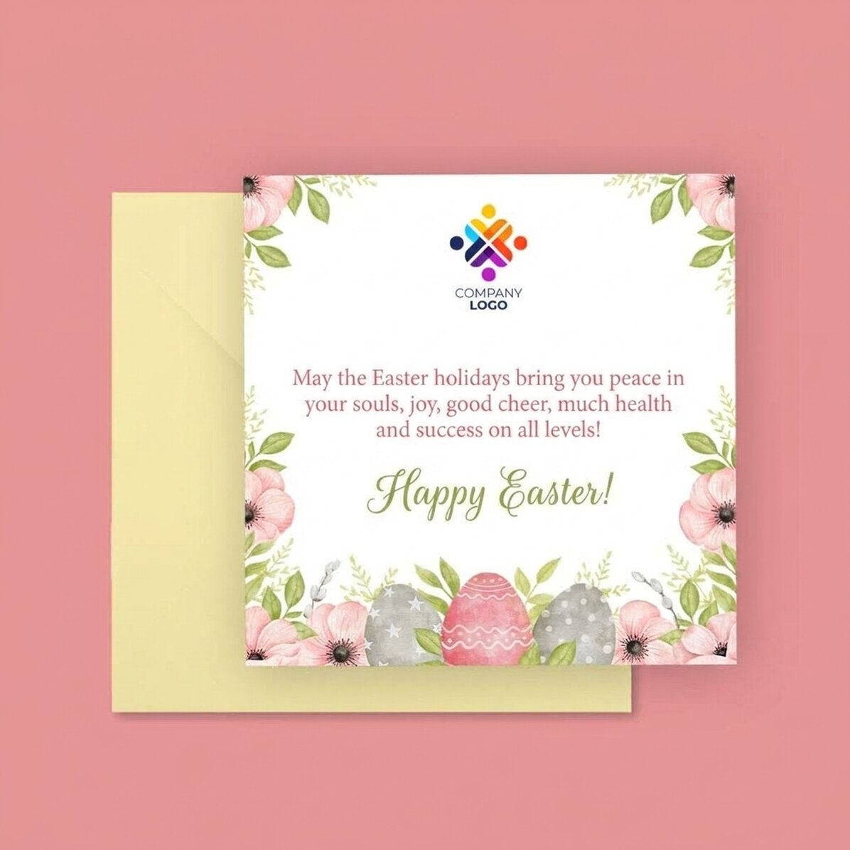 Tarjeta cuadrada personalizada con texto y logotipo - Pascua