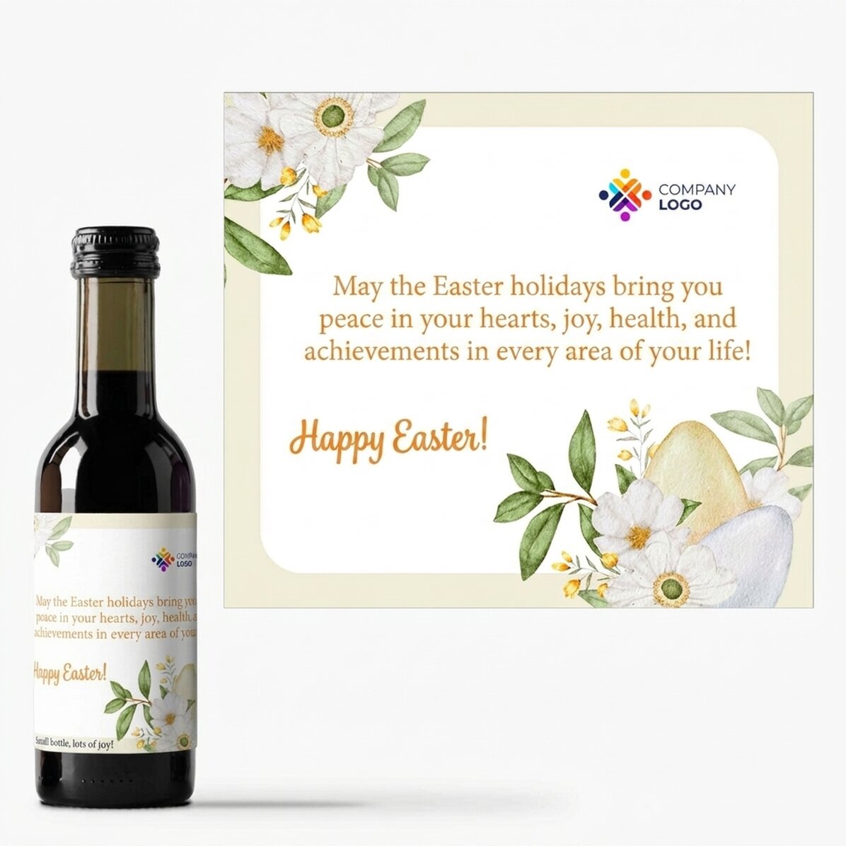 Mini botella de vino personalizada con logotipo y mensaje - Pascua