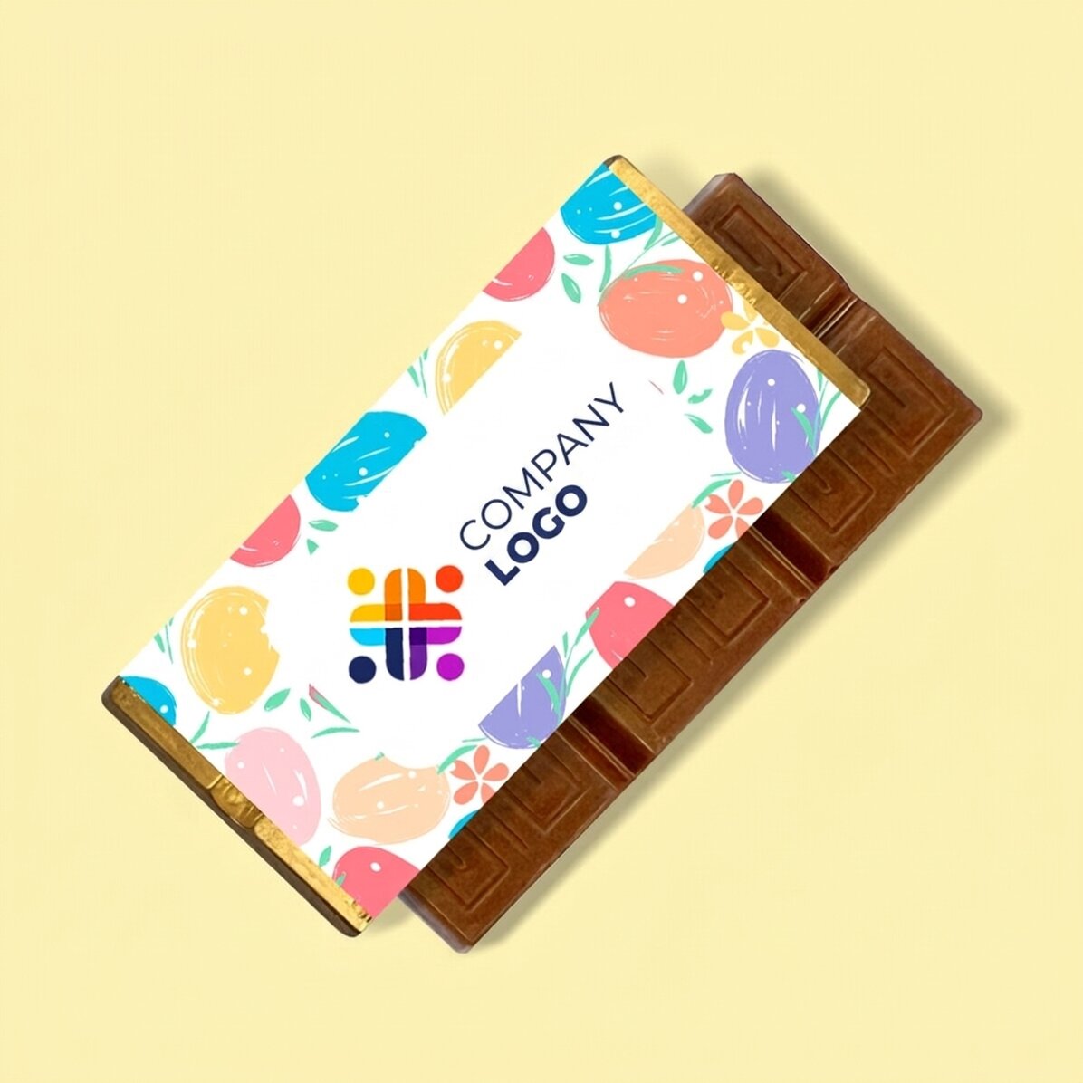 Mini tableta de chocolate personalizada con logotipo y mensaje - Huevos de colores