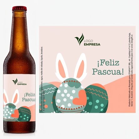 Cerveza personalizada con logotipo y texto: ¡Feliz Pascua!