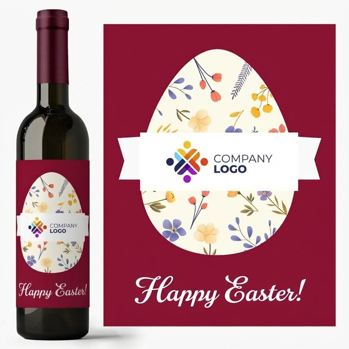 Vino personalizado con logotipo y mensaje de Pascua