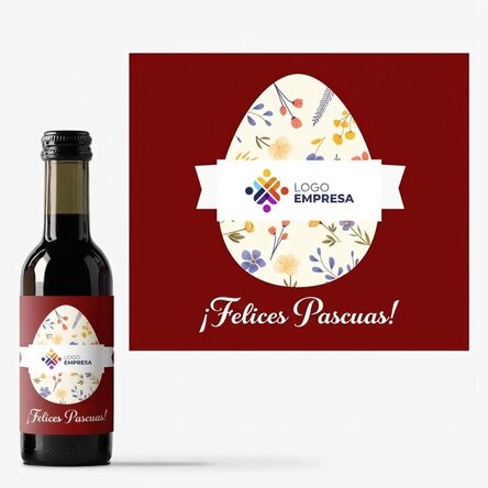 Mini botella de vino personalizada con logotipo y mensaje de Pascua