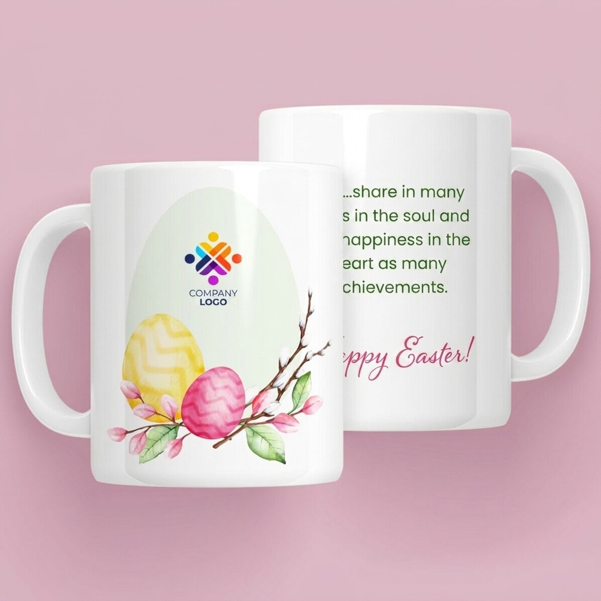 Taza personalizada con logotipo y texto: ¡Feliz Pascua!