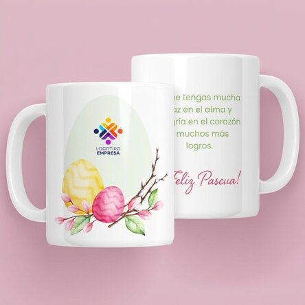 Taza personalizada con logotipo y texto: ¡Feliz Pascua!