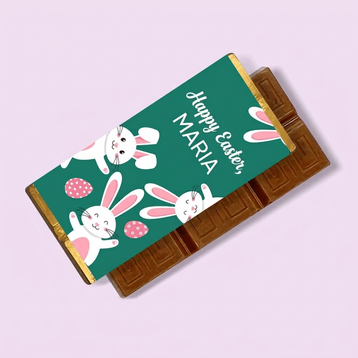 Mini tableta de chocolate personalizada con mensaje: conejitos de Pascua
