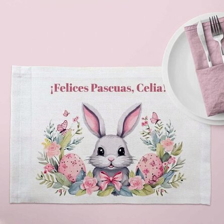 Portaplatos personalizado con texto: «Conejito de Pascua»