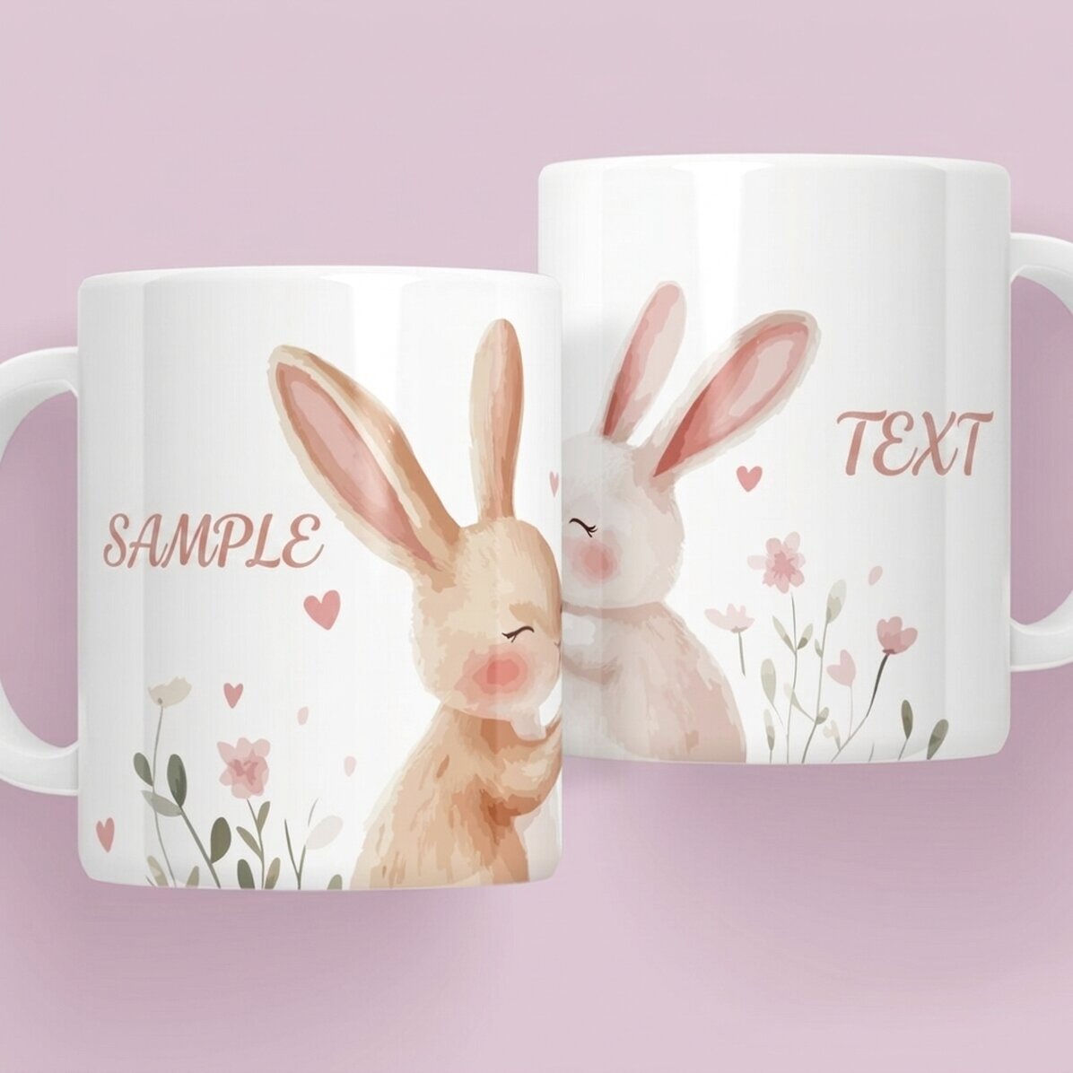 Taza personalizada con nombre - Conejos enamorados