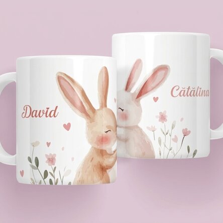 Taza personalizada con nombre - Conejos enamorados