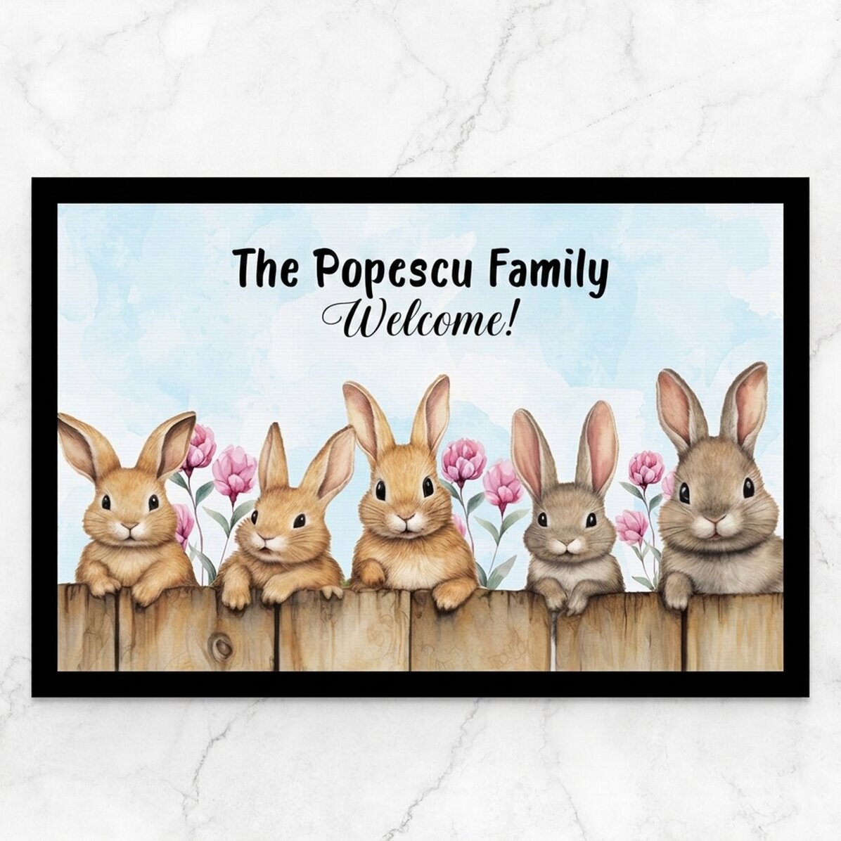 Felpudo de entrada personalizado con texto: «Conejitos de Pascua»