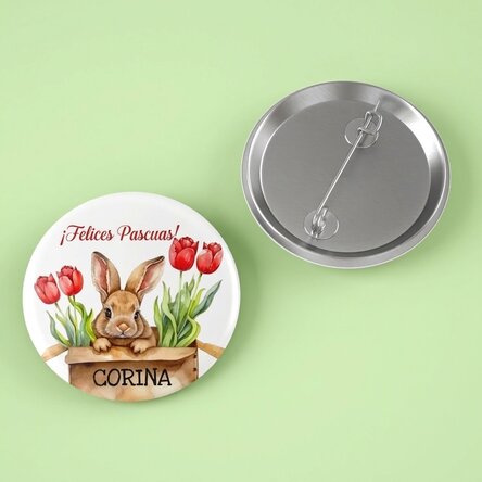 Chapa personalizada con mensaje de Pascua - Cute bunny