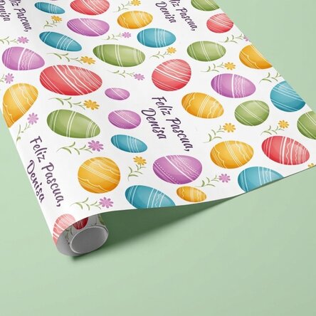 Papel de regalo personalizado con mensaje: «Huevos de colores»