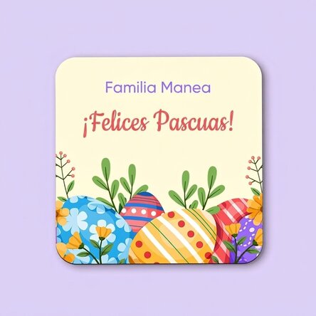 Posavasos personalizado con mensaje: «¡Feliz Pascua!»