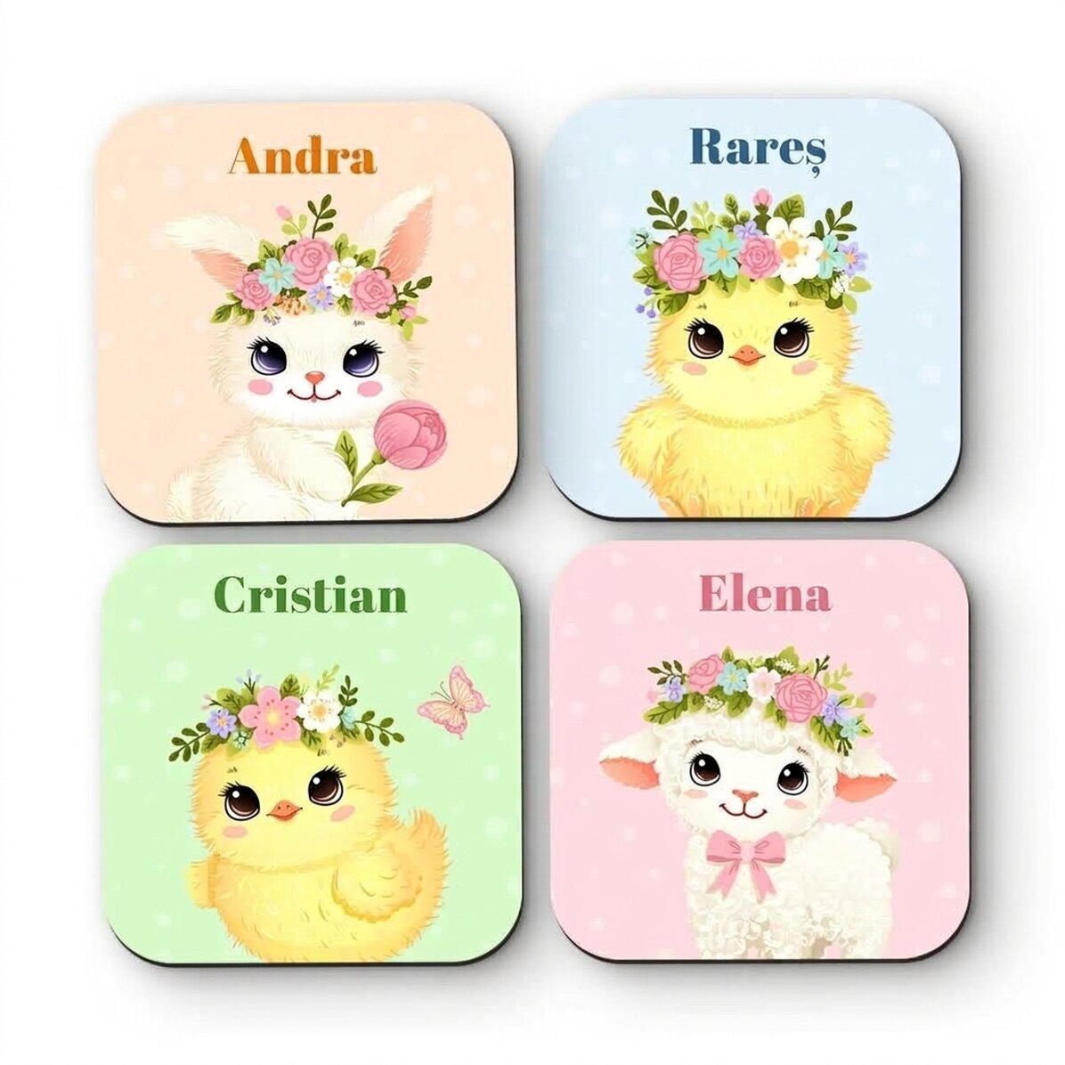 Lote de 4 posavasos personalizados con texto - Animalute