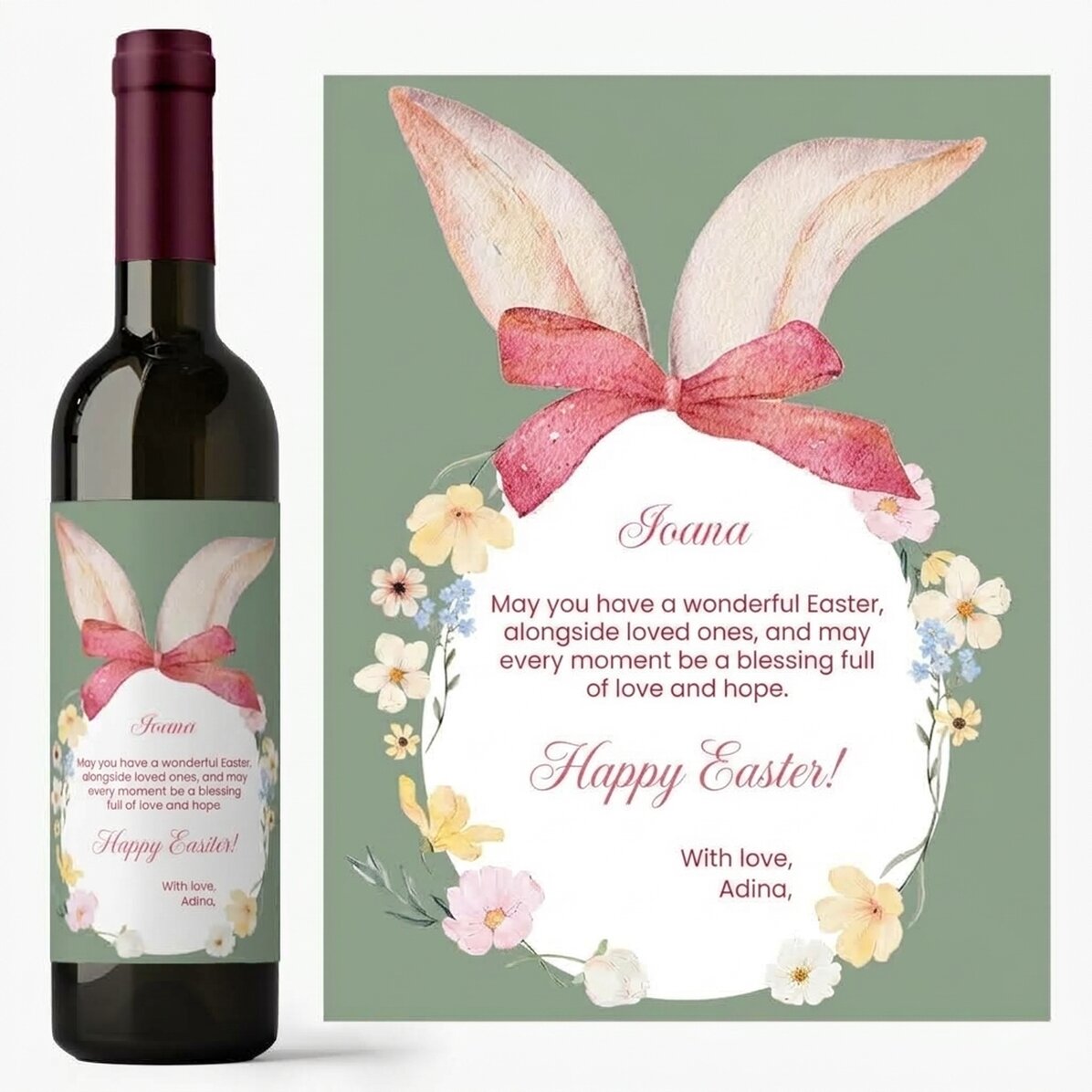 Vino personalizado con un mensaje de Pascua: ¡Feliz Pascua!