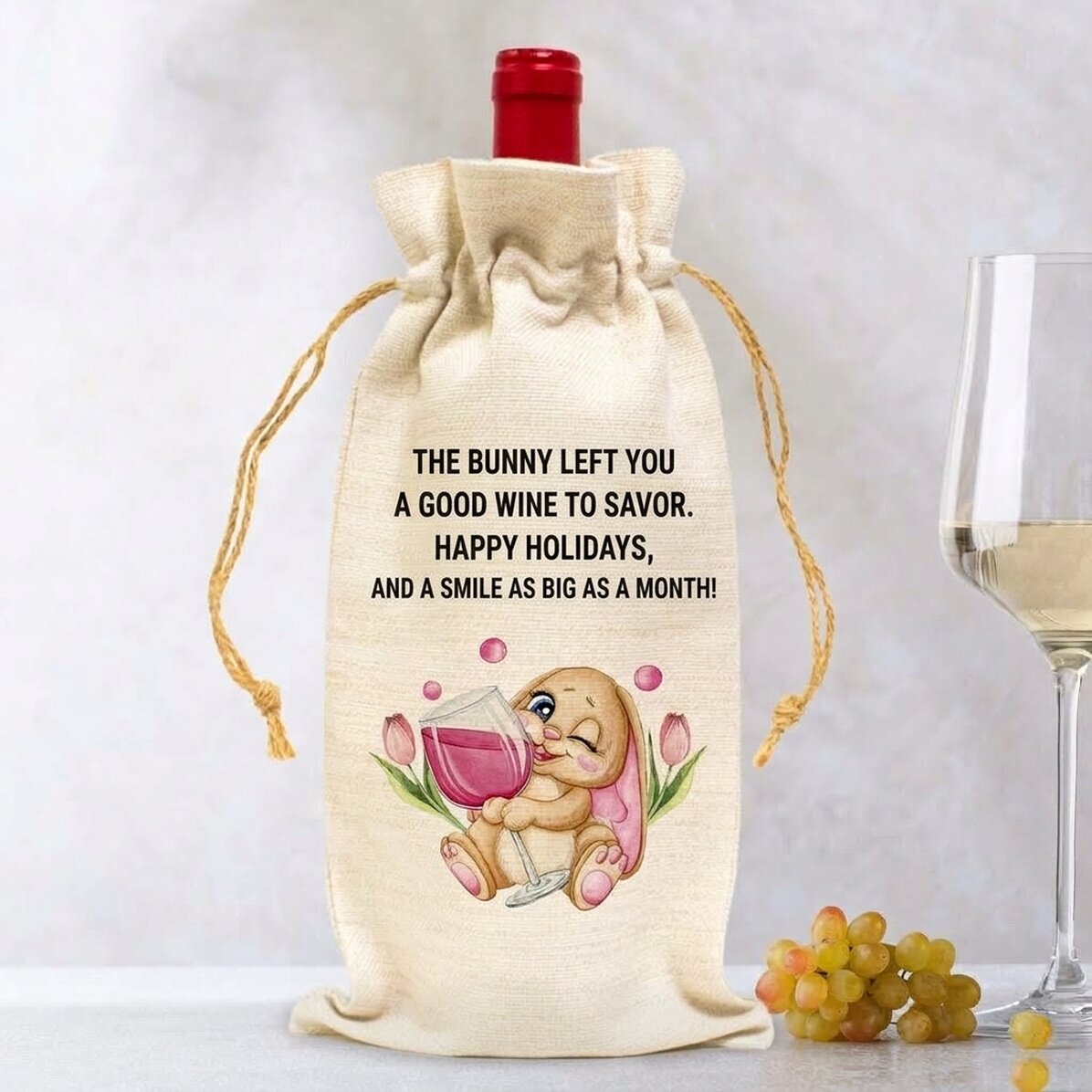 Bolsa personalizada para botella de vino - Drinking bunny