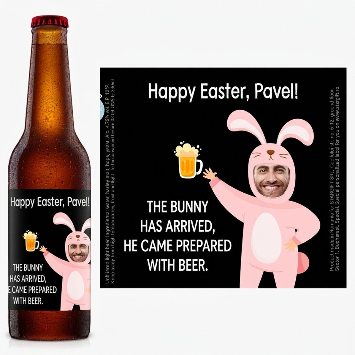 Cerveza personalizada con foto y mensaje - Conejo