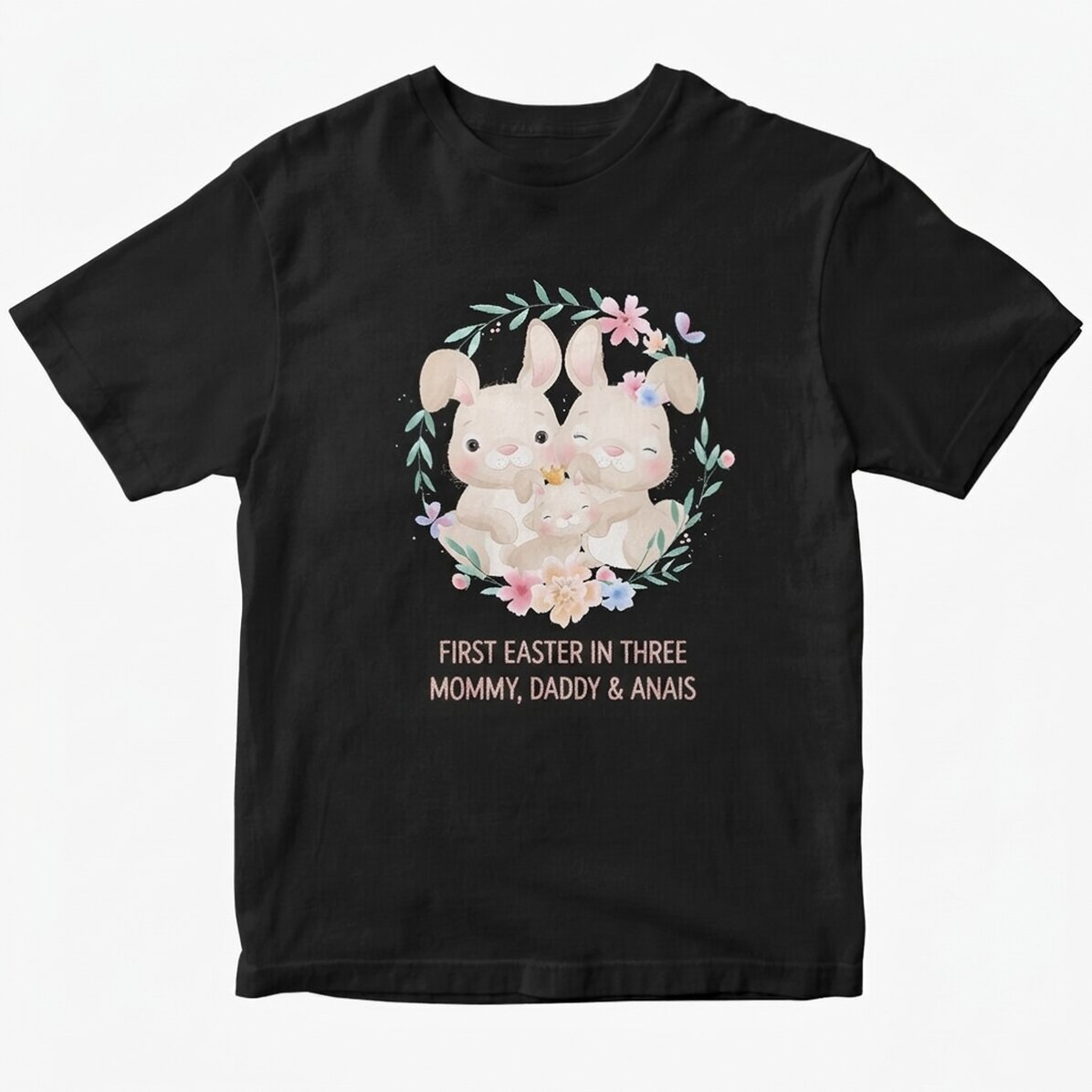 Camiseta de algodón personalizada con texto: «Primera Pascua en tres»