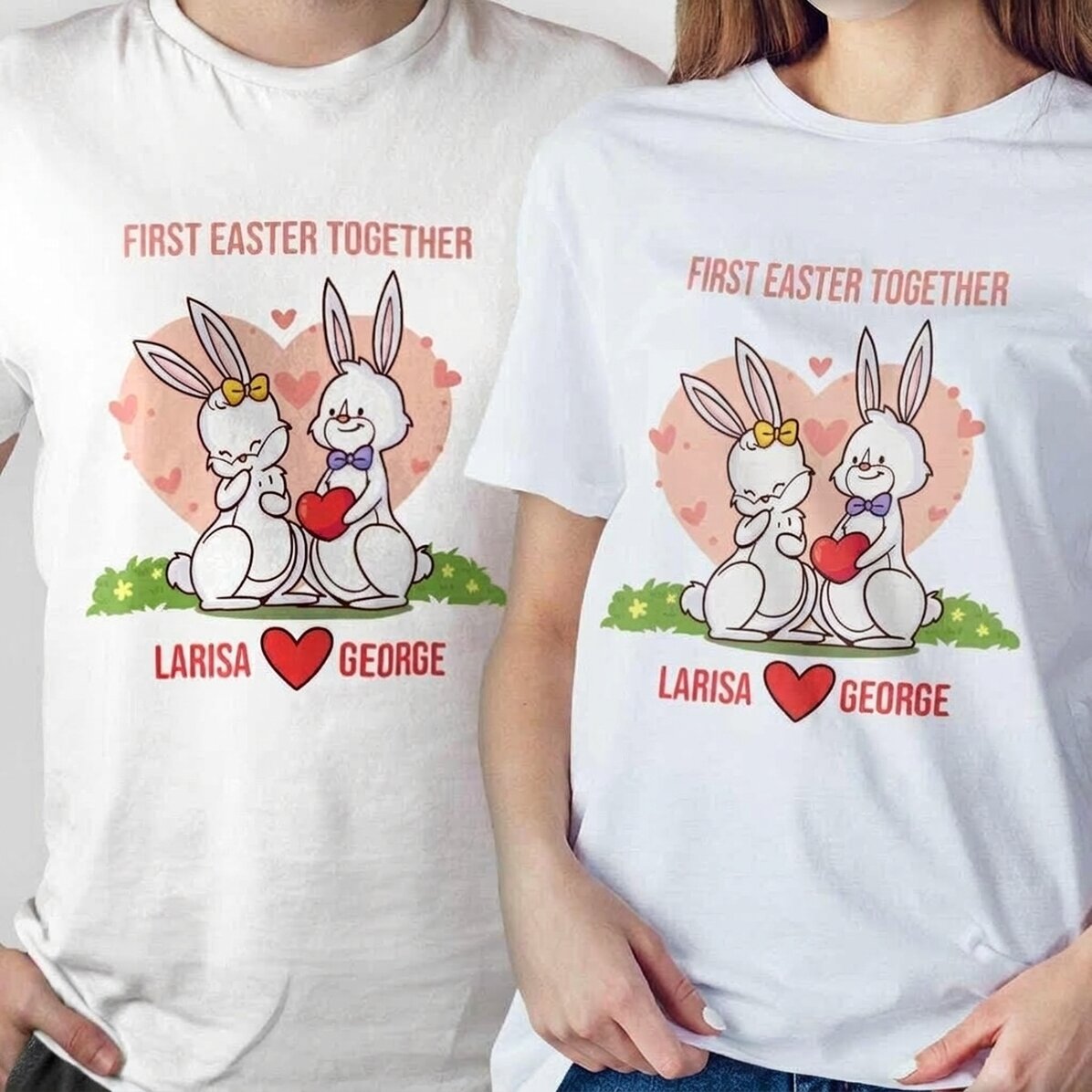 Camiseta de algodón personalizada con mensaje - Primera Pascua juntos