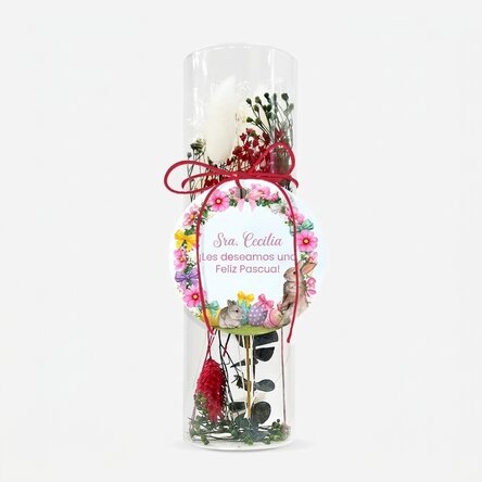 Adorno de cristal con flores preservadas, personalizado con un mensaje de Pascua