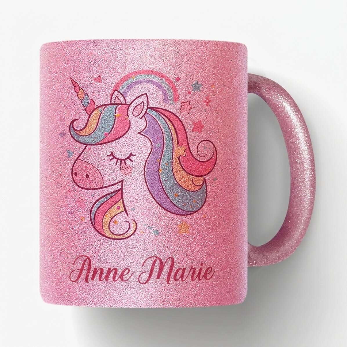 Taza con purpurina personalizada con nombre - Unicornio