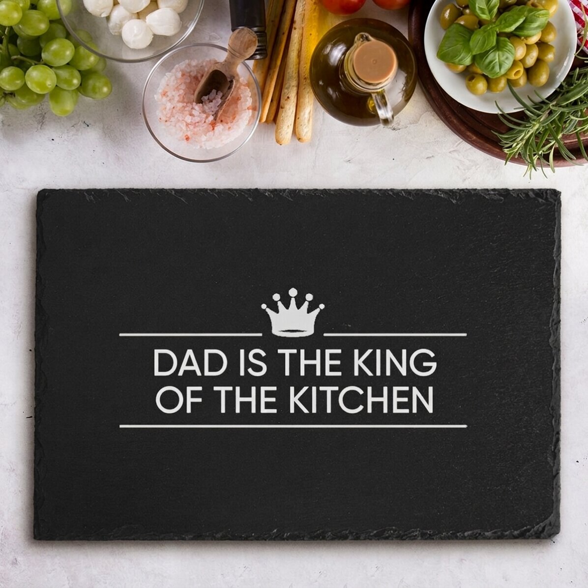 Placa de pizarra grabada y personalizada con texto - The King Of The Kitchen
