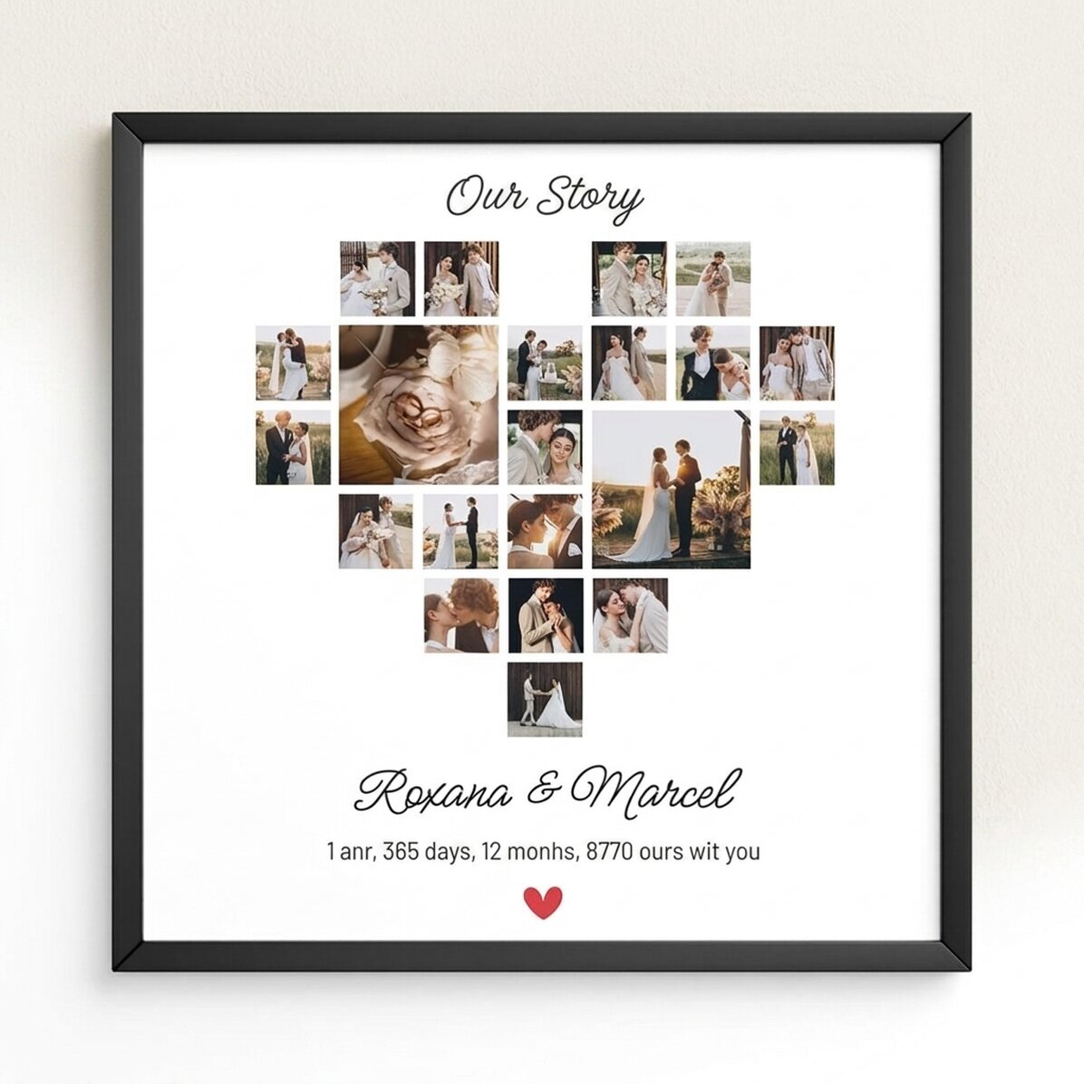 Cuadro personalizado con 21 fotos y texto: «Nuestra historia»