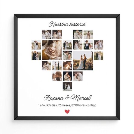Cuadro personalizado con 21 fotos y texto: «Nuestra historia»